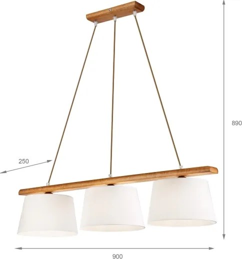 Lampada a sospensione su cavo AIDA, 3x E27/60W/230V, Ø 25 cm, rovere