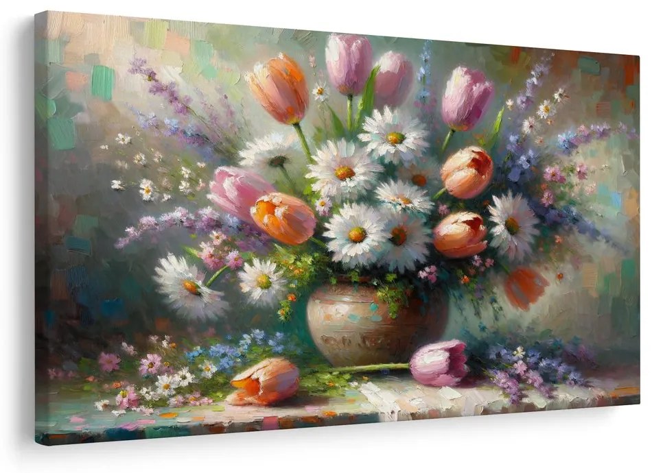Quadro su tela – Bouquet di tulipani e margherite