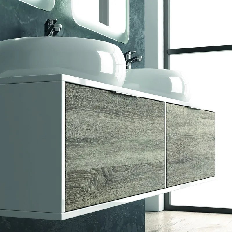 Kamalu - Mobile bagno 120cm bicolore con 2 cassetti scorrevoli SPR-120C