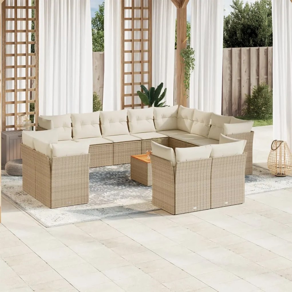 Set divano da giardino 13 pz con cuscini beige in polyrattan