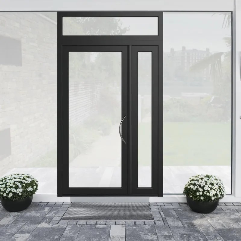 Portoncino d'ingresso Condo20 con vetro L 90 x H 210 cm in alluminio nero, apertura spingere a sinistra