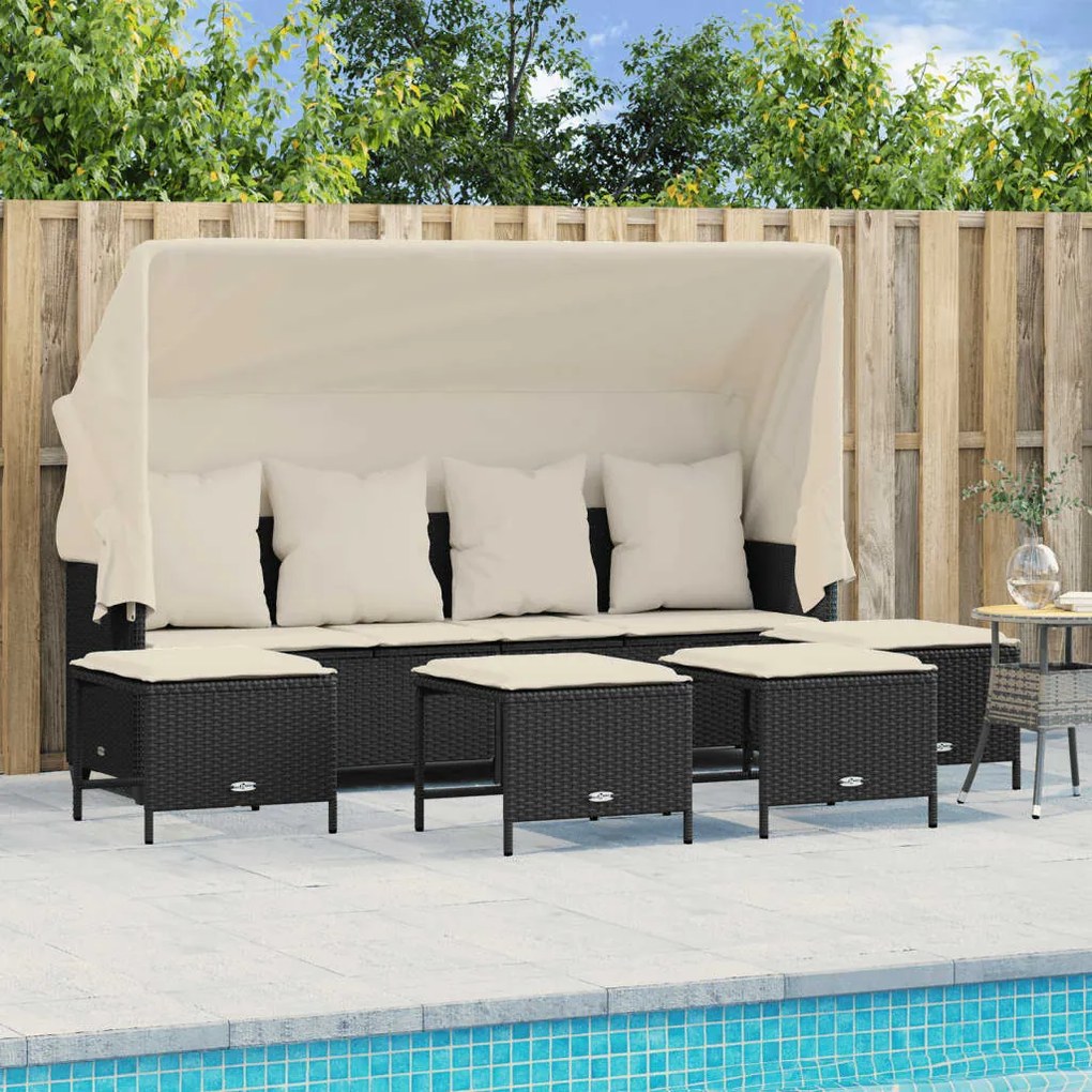 Set divani da giardino 5 pz con cuscini in polyrattan nero