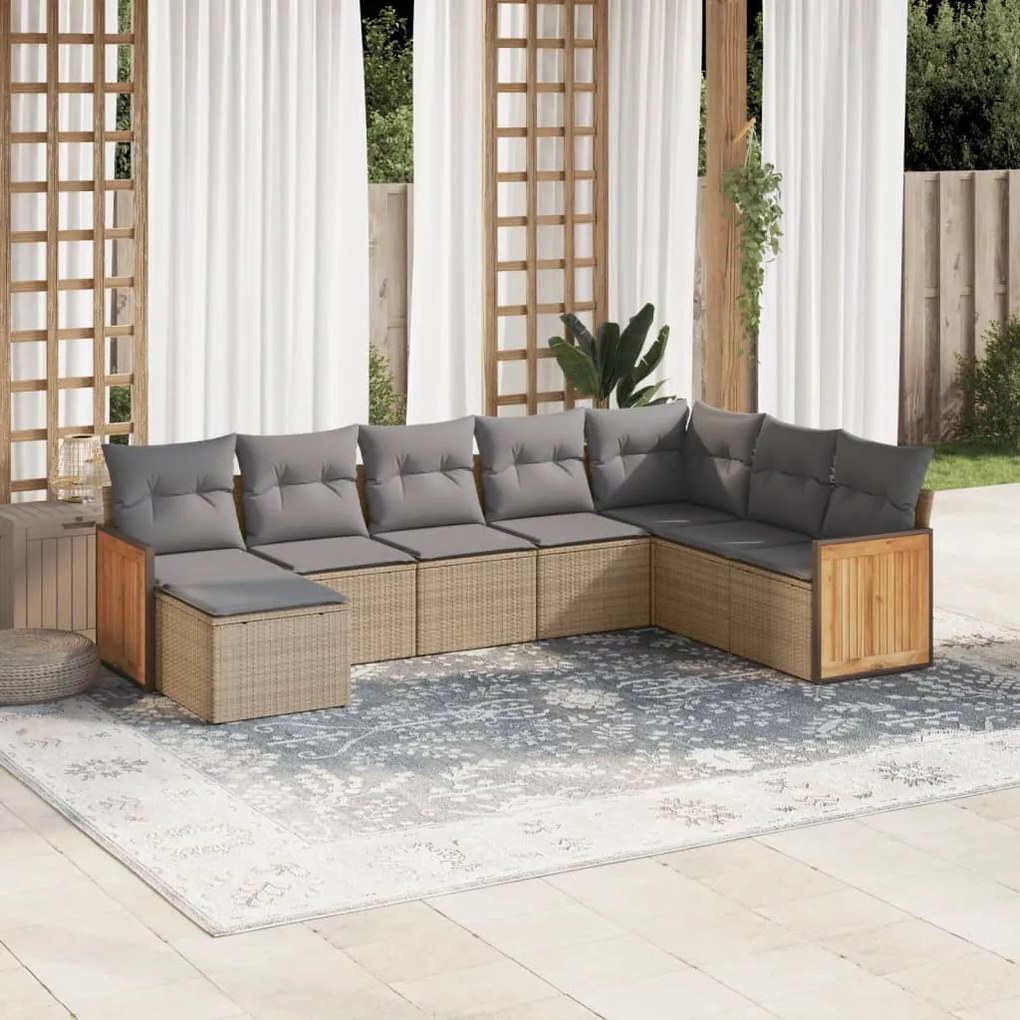 Set divano da giardino 8 pz con cuscini beige in polyrattan