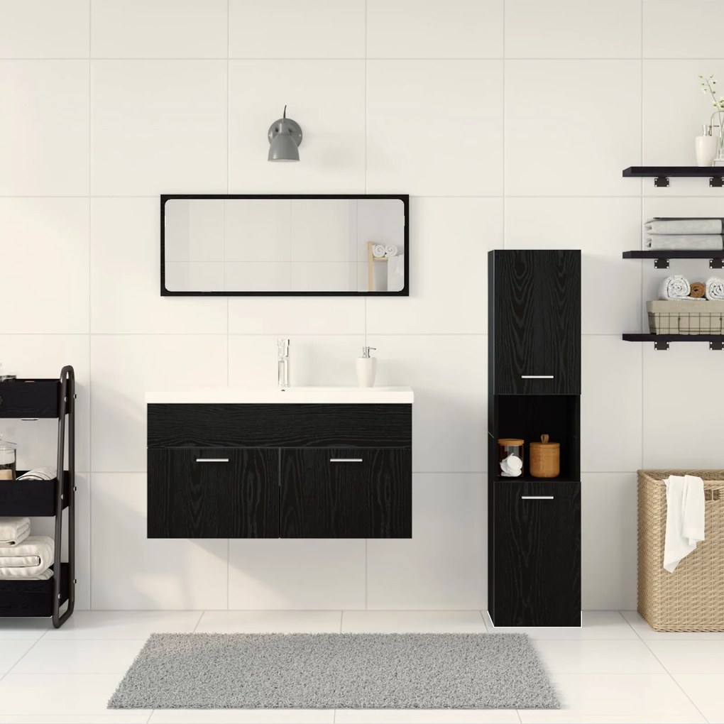 Set mobili bagno set 3 pezzi quercia nera legno ingegnerizzato