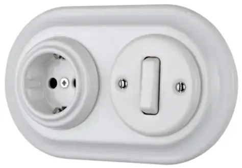 Bohemia-Design - Presa elettrica a parete in porcellana stile retrò senza cornice SCHUKO 250V/16A bianca