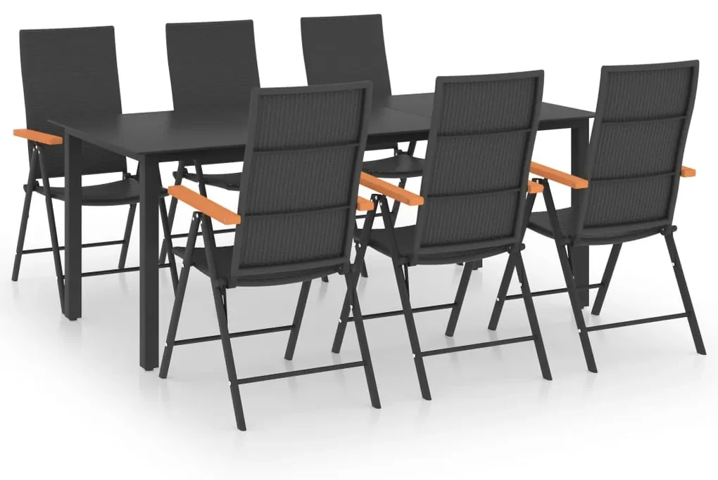 Set da pranzo da giardino 7 pz nero e marrone