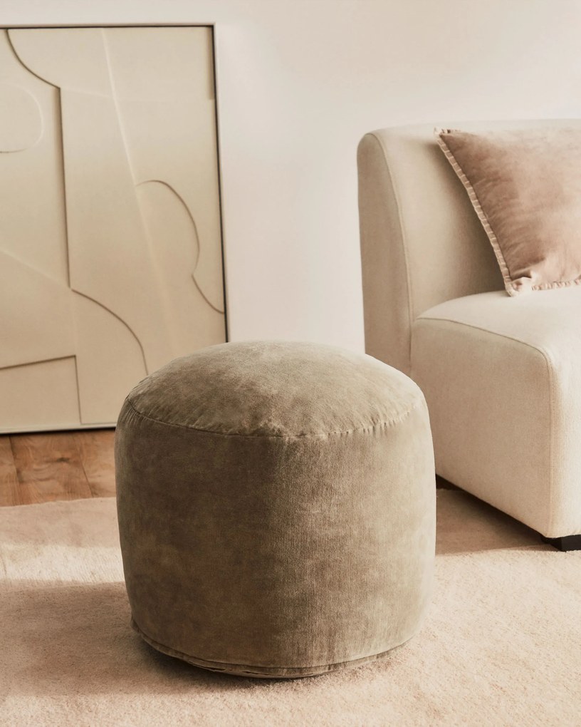 Kave Home - Pouf rotondo Angelica 100% 100% cotone in velluto verde scuro Ø 45 cm