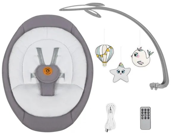 Lionelo - Dondolo per bambini con melodia MELL Grigio Pietra 4xAA + telecomando