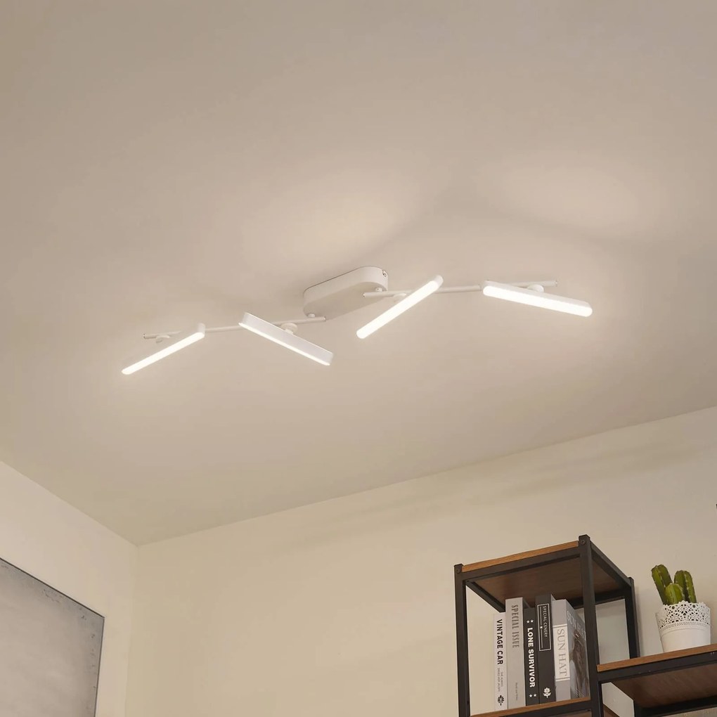 Lindby Faretto LED Eldrin, bianco, a 4 luci, barra luminosa Eldrin Lindby, dimmerabile, Bianco / Opale, Soggiorno / Sala da pranzo, Metallo, Moderno