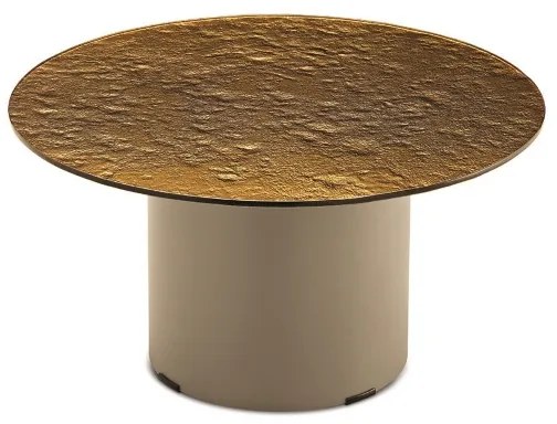 Tavolino tondo WAYLON 60 con base in metallo Beige e piano in vetro martellato Ambra
