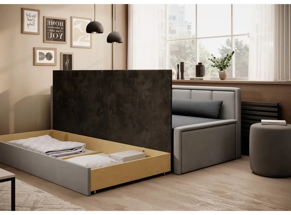 Divano grigio allungabile/con contenitore e rivestimento in ciniglia 214 cm Fulgeo – ELTAP