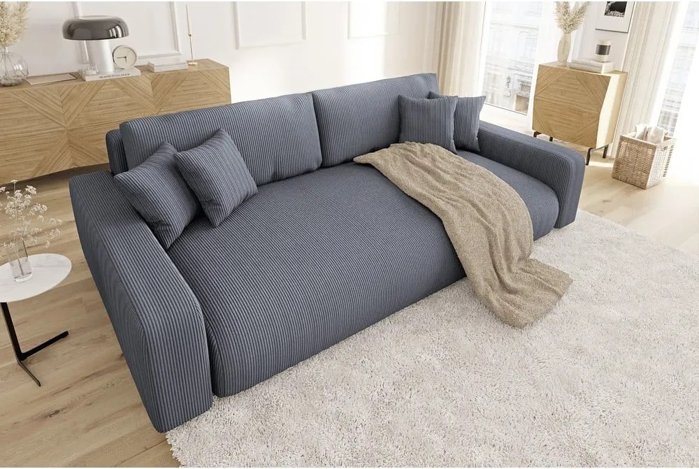 Divano grigio scuro allungabile/con contenitore con rivestimento in velluto a coste 234 cm Sara – Ropez