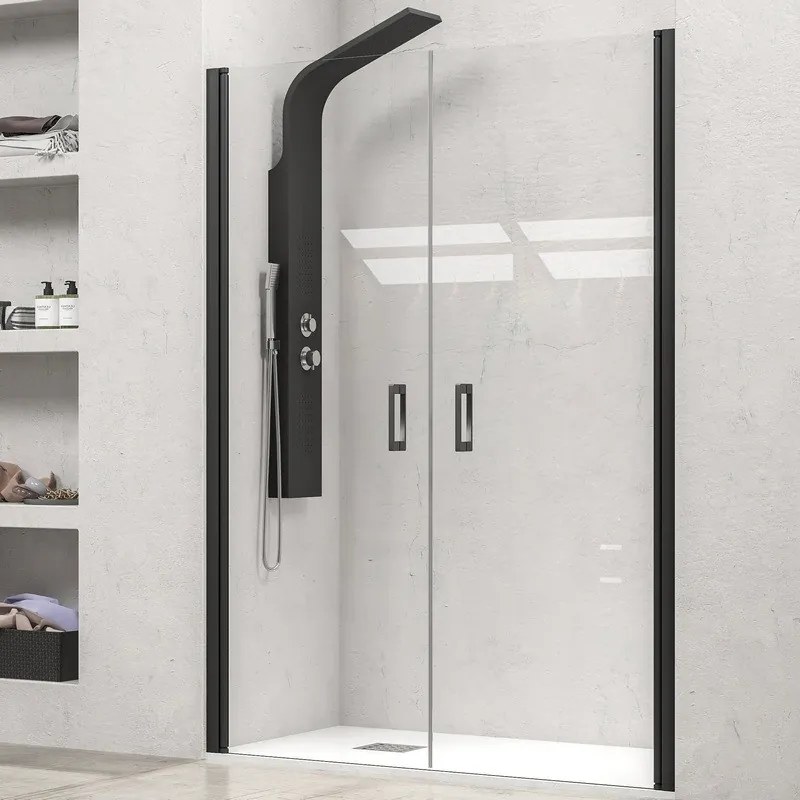 Kamalu - doccia per nicchia 110-115 cm doppio battente profili neri kn-saloon