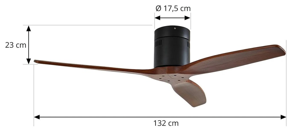 Lucande ventilatore da soffitto Vindur, nero/legno, DC, silenzioso Vindur, Nero, Camera da letto, Metallo, Moderno