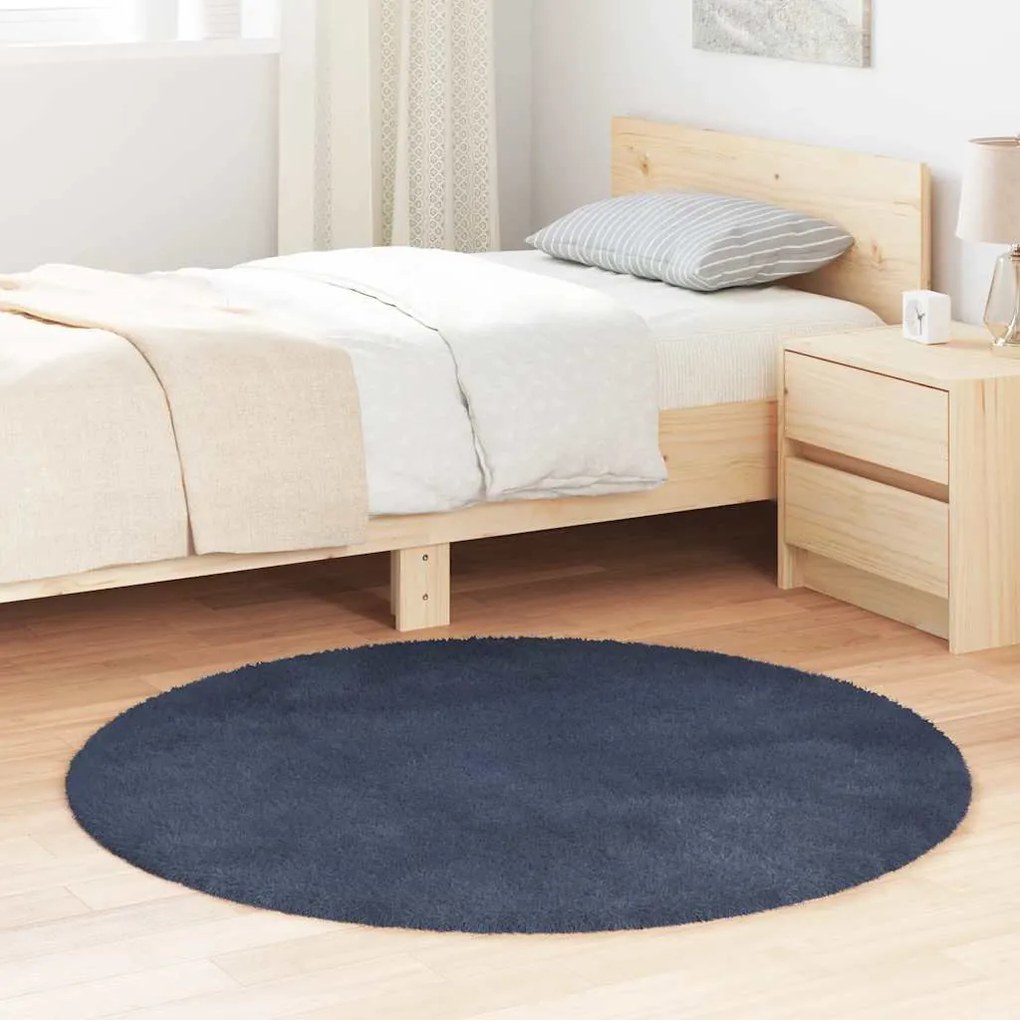 Tappeto Shaggy A Pelo Lungo Navarra Blu Marino 120x120 Cm /