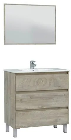 Mobile Bagno 3 Cassetti 80 Cm Con Lavabo E Specchio Dakota Rovere Alaska