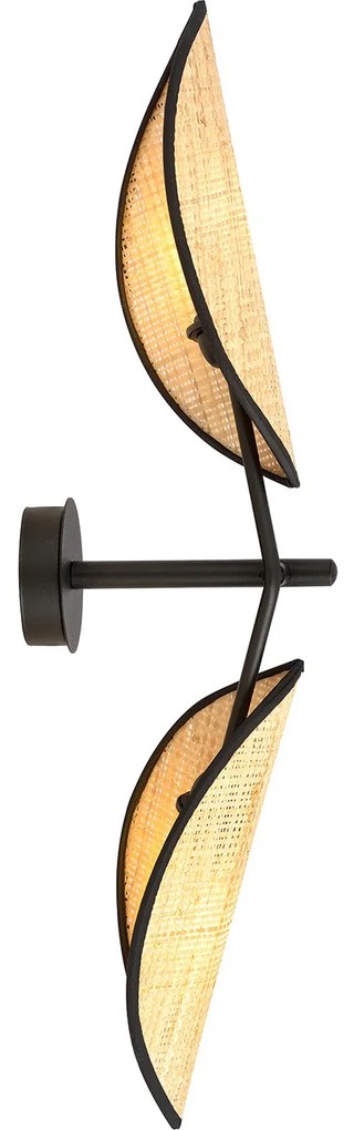 Applique 2 Luci Eridano A Braccio In Acciao Nero E Rattan