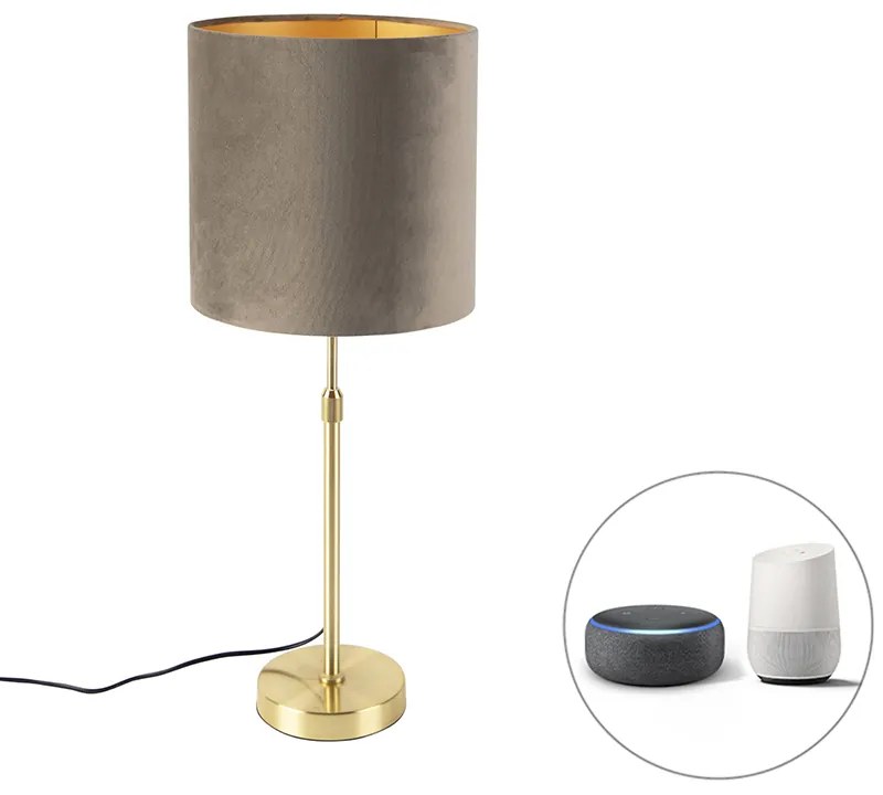 Lampada da tavolo Smart oro con paralume in velluto tortora 25 cm con Wifi A60 - Parte