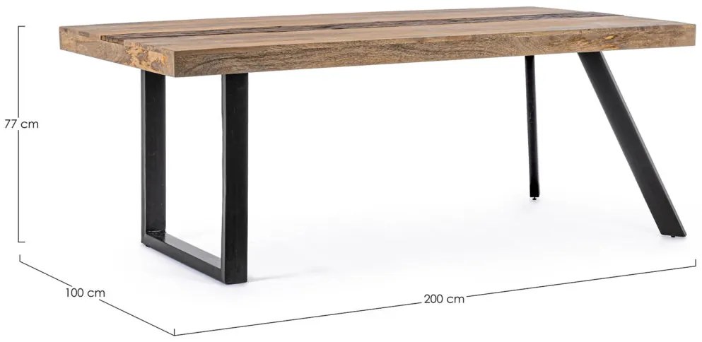 Tavolo MANCHESTER in legno di mango e gambe in acciaio nero, 200&#215;100