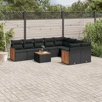 Set Divani da Giardino 10pz con Cuscini in Polyrattan Nero 3227987