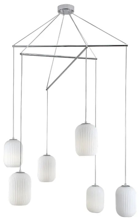 Lampadario Glamour Rebecca cromo paralume bianco 6x E27 Ø80cm NOVECENTO