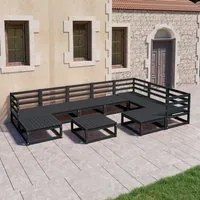 Set Divani da Giardino 10 pz Nero in Legno Massello di Pino 3075763