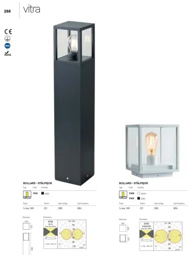 Redo 9109 - Lampada da esterno VITRA 1xE27/15W/230V IP54 nera