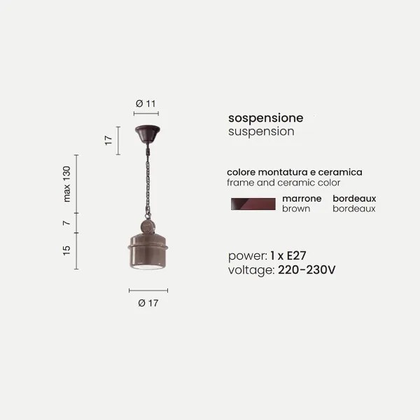 Lampada a sospensione OIL in ceramica smaltata BORDEAUX