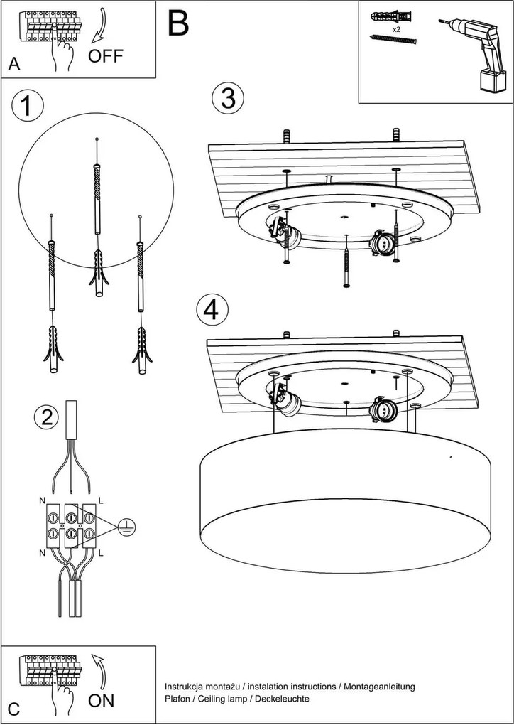 Plafoniera Tonda in PVC da Soffitto 3xE27 ARENA 45 Bianca da interno