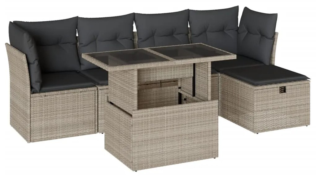 Set divano da giardino 6pz con cuscini grigio chiaro polyrattan