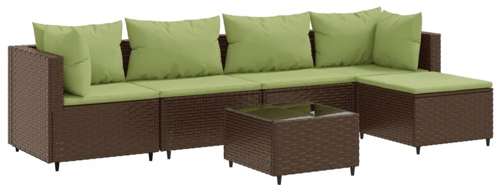 Set mobili da giardino 6pz con cuscini in polyrattan marrone