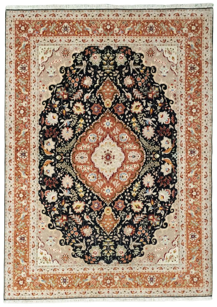 Tabriz Tappeto persiano 150 x 210 Nero (Iran) Annodato A Mano