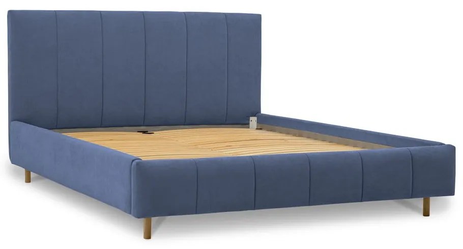 Letto matrimoniale imbottito blu con doghe in legno 160x200 cm Zee - Scandic