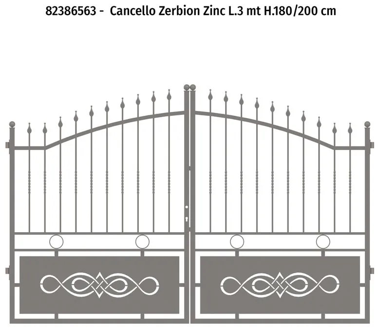 Cancello manuale battente Zerbion in ferro, apertura centrale, L 308.5 x 195 cm, di colore grigio zincato