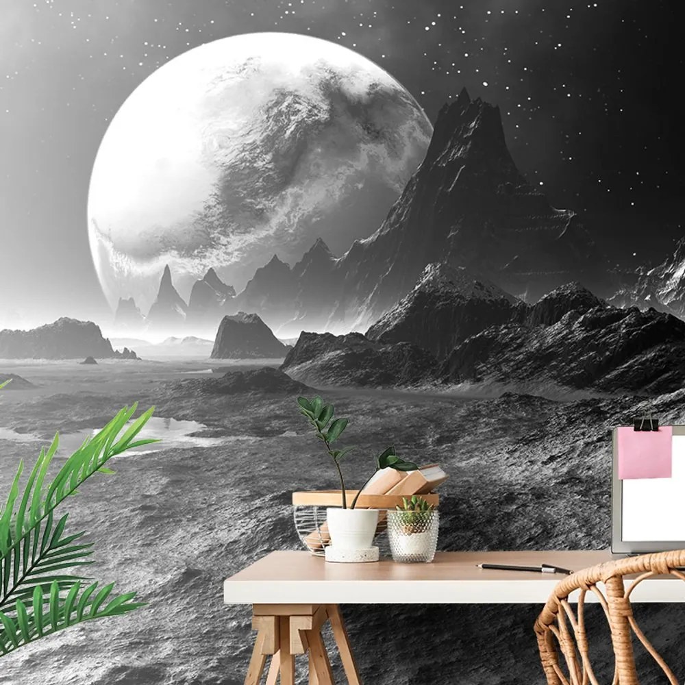 Carta da parati autoadesiva – Terra fantasy in bianco e nero