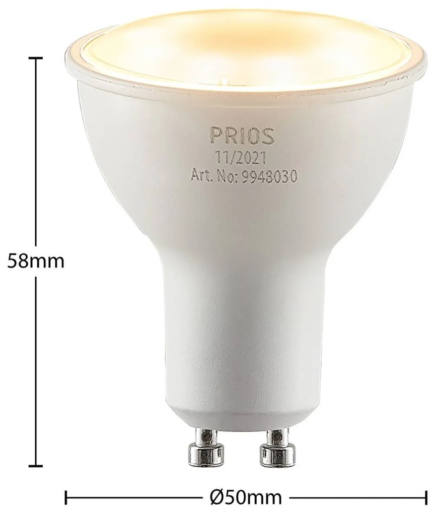 PRIOS LED riflettore GU10 8W 3.000K 120°