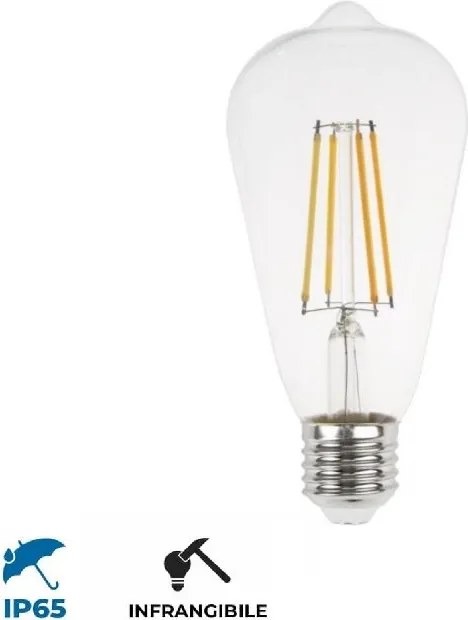 Lampada LED E27 4W a Filamento IP65 ST64 - INFRANGIBILE Colore Bianco Naturale 4.000K