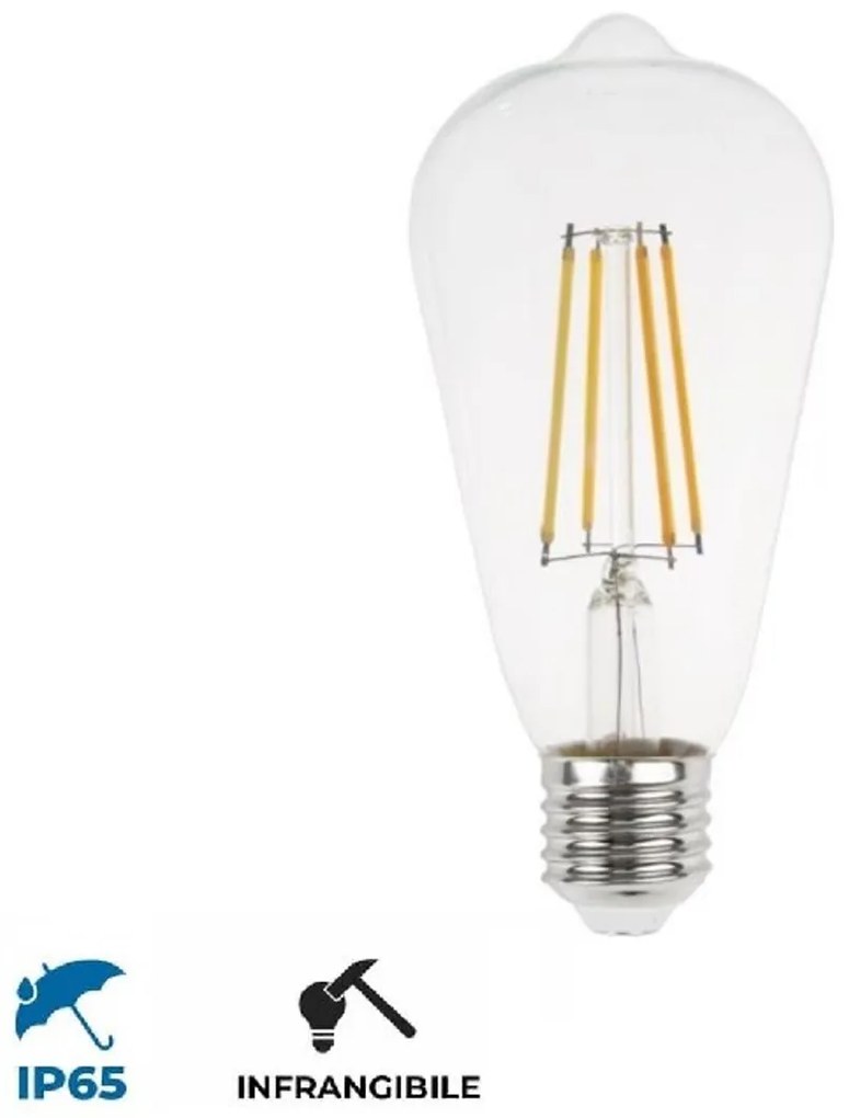 Lampada LED E27 4W a Filamento IP65 ST64 - INFRANGIBILE per Catenarie Colore Bianco Caldo 2.700K