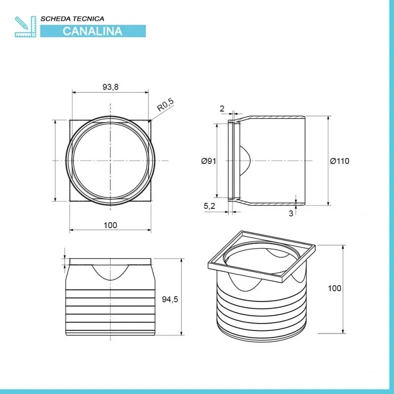 Scarico doccia a pavimento con griglia e sifone 10x10 cm acciaio inox cromato