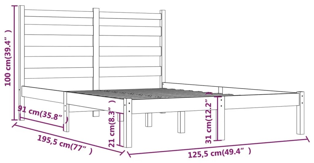 Giroletto in Legno Massello di Pino 120x190cm Small Double