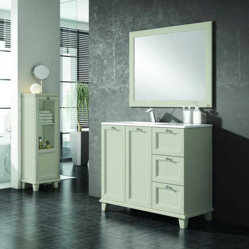 Mobile da bagno sotto lavabo Unike perla laccato opaco L 102.7 x H 85 x P 46 cm 3 cassetti 2 ante, lavabo non incluso