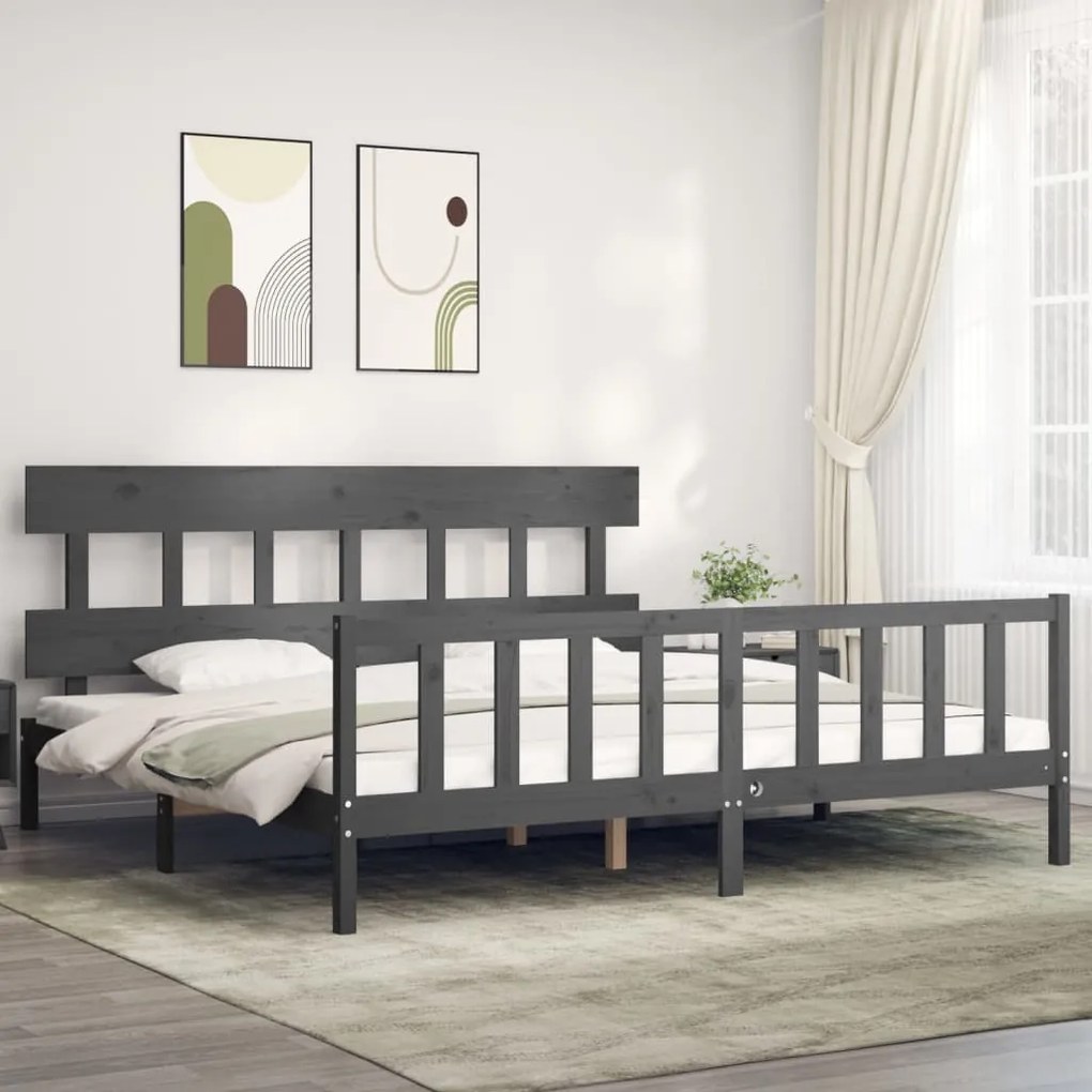 Giroletto Con Testiera Grigio 200x200 Cm İn Legno Massello /