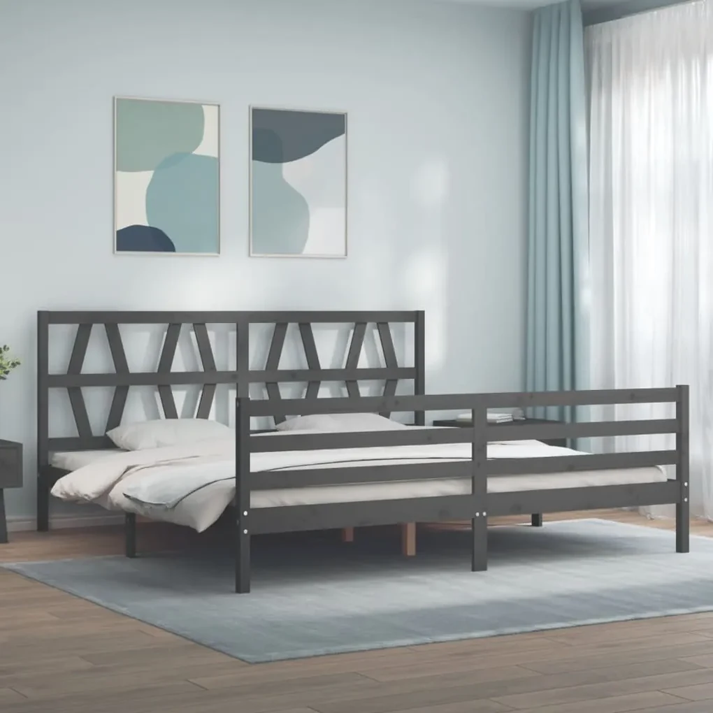 Giroletto con testiera grigio 200x200 cm in legno massello