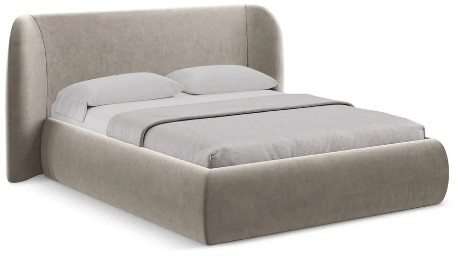 Letto matrimoniale imbottito tortora con contenitore con griglia 160x200 cm Hauke - Makamii