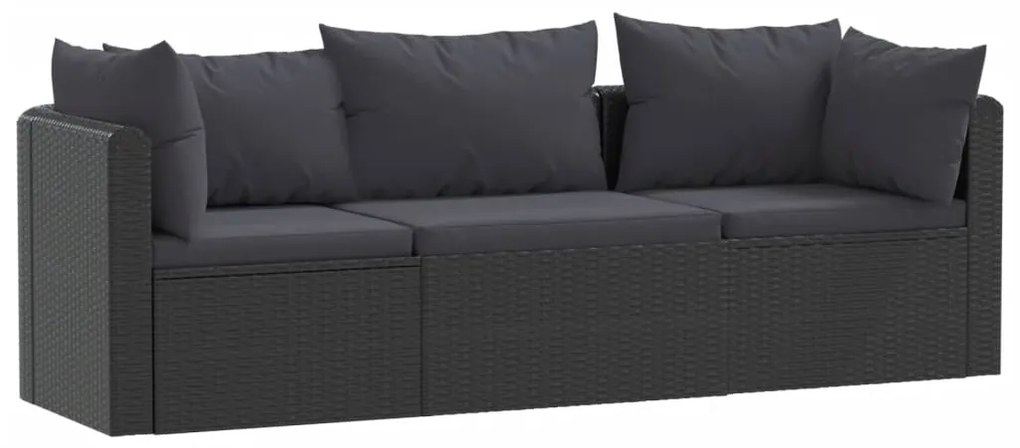 Set Divani da Giardino 3 pz con Cuscini in Polyrattan Nero