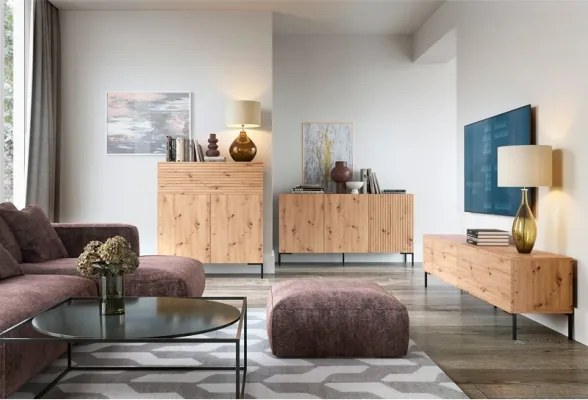 Mobile TV 175 Cm Listellato 2 Ante Rovere Piedini Neri Zenith