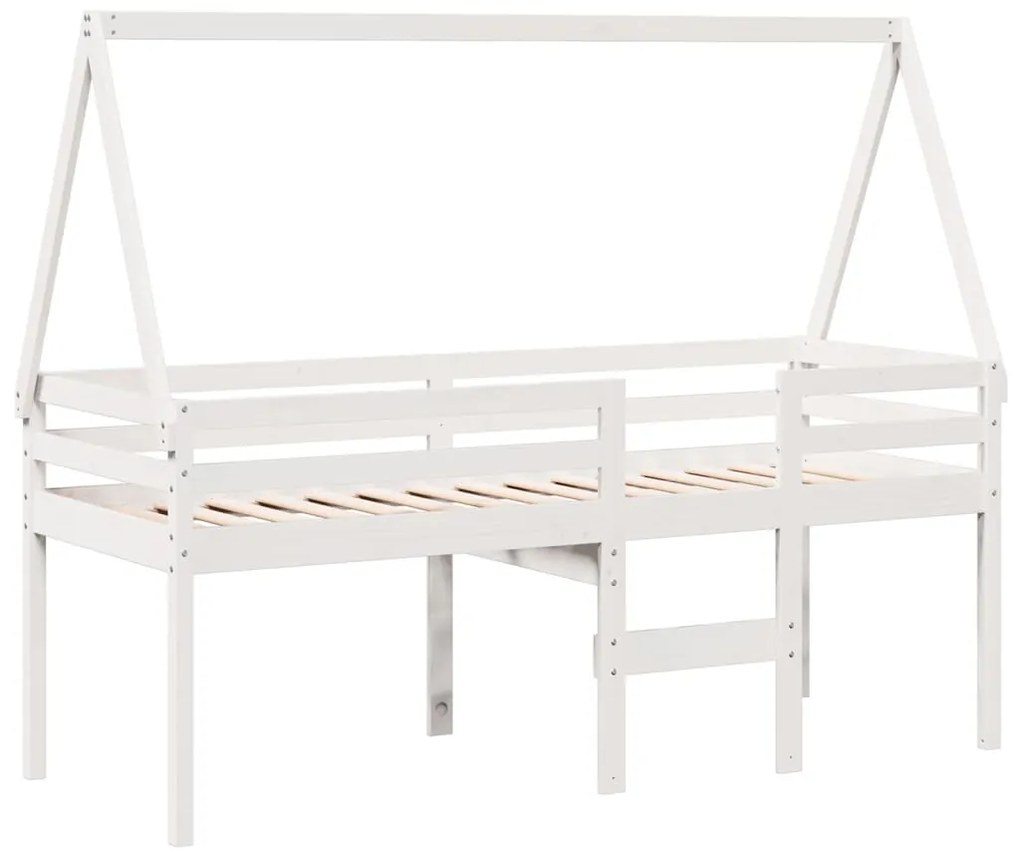 Letto a soppalco con tetto bianco 75x190 cm in legno di pino