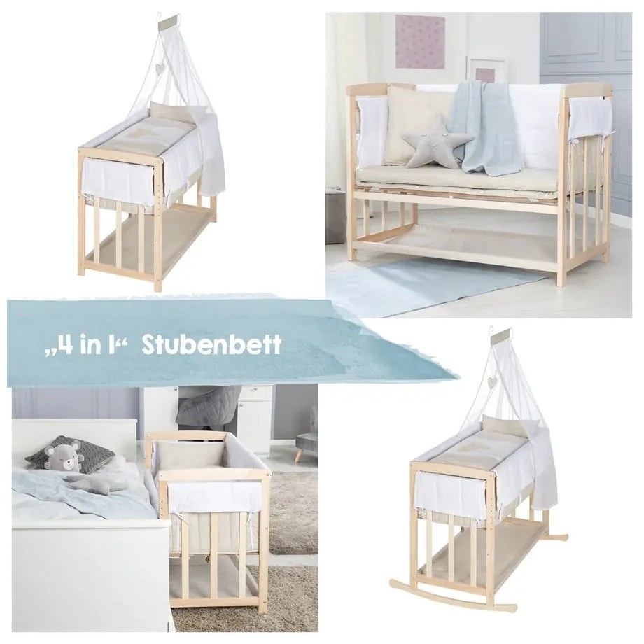 Culla in colore naturale con spazio per riporre oggetti e baldacchino 90x45 cm Liebhabär - Roba