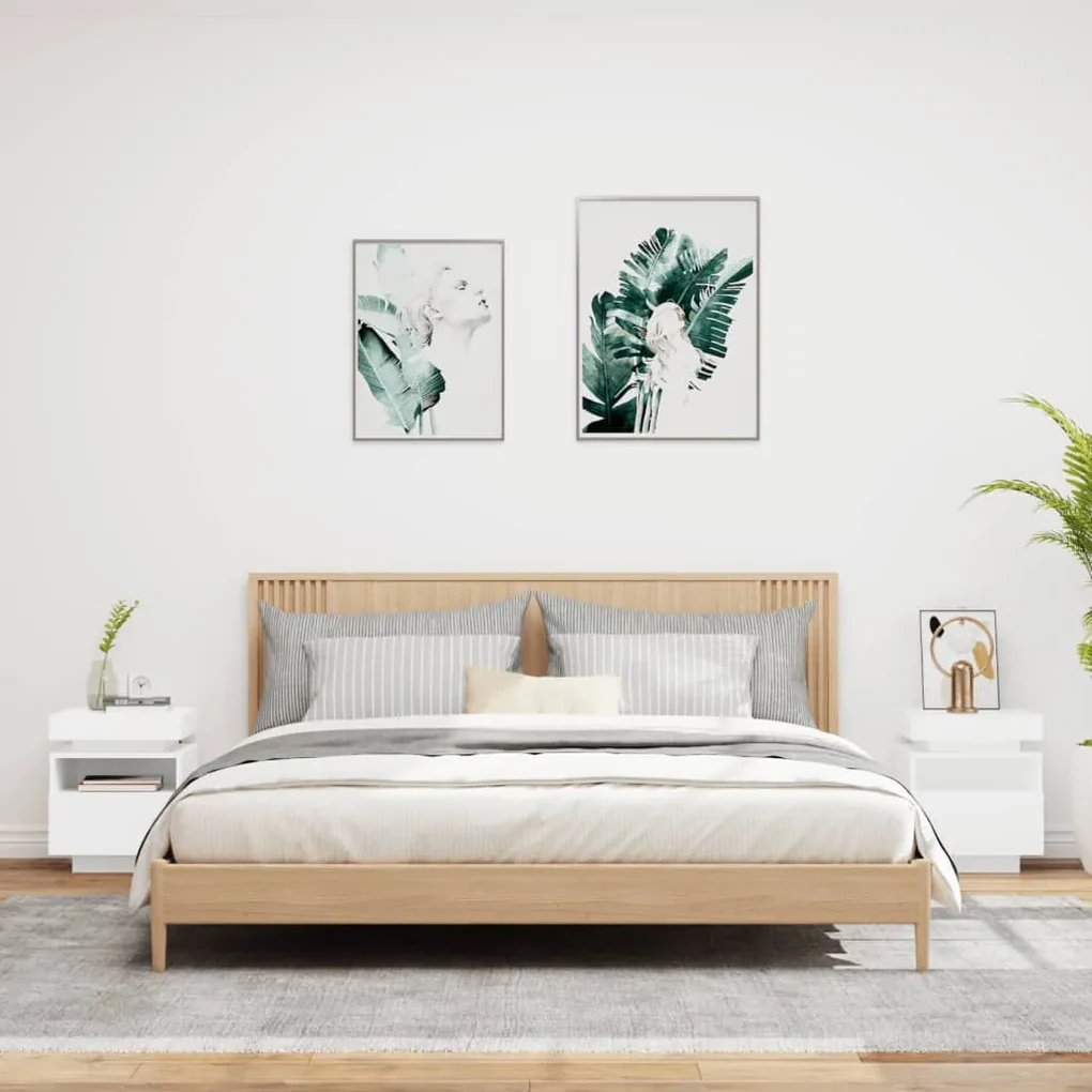 Comodini con luci led 2pz bianchi 40x39x48,5 cm