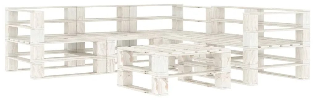 Set Salotto da Giardino 6 pz Pallet in Legno Bianco